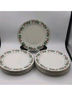 Vintage Gibson Holly & Berry 7 in Salad Plates Christmas Holiday Set of 8